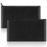 2 Pack Money Bags with Zipper, 11x6.1 Inch PU Leather Cash Pouch, Secure Bank Bag for Coins, Bills, Checks, Invoices, Cosmetics,
