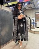 Anni Designer Women'S Rayon Blend Straight Embroidered Kurta With Pant & Dupatta (Trp Black_M_Black_Medium),Black,M,,,