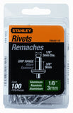 Stanley PAA461B 1/8 Inch X 3/8 Inch Aluminum Rivets, Pack of 100(Pack of 100)