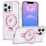 ETPESOK Compatible with iPhone 12 Pro Max Case Bow Pattern with Magnetic Ring Stand [Compatible with Mag-Safe] TPU Protective Ph