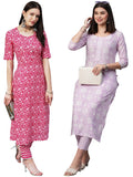 Gosriki Women'S Cotton Blend Printed Straight Kurta With Pant Pack Of 2 (Combo-Azrak-Mukh-Gs_M_Multi_Medium) Multicolour,Multicolour,,B0CM9M133Y