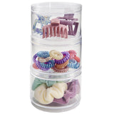 STORi Bella Stackable Clear Plastic Container (Set of 3) Round Vanity Storage Organizers with Lids for Hair Accessories & Beauty