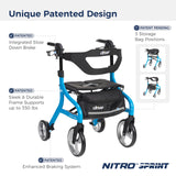 Drive Medical Nitro Sprint Foldable Rollator Walker With Seat, Petite Height Lightweight Rollator With Large Wheels, Folding Rol