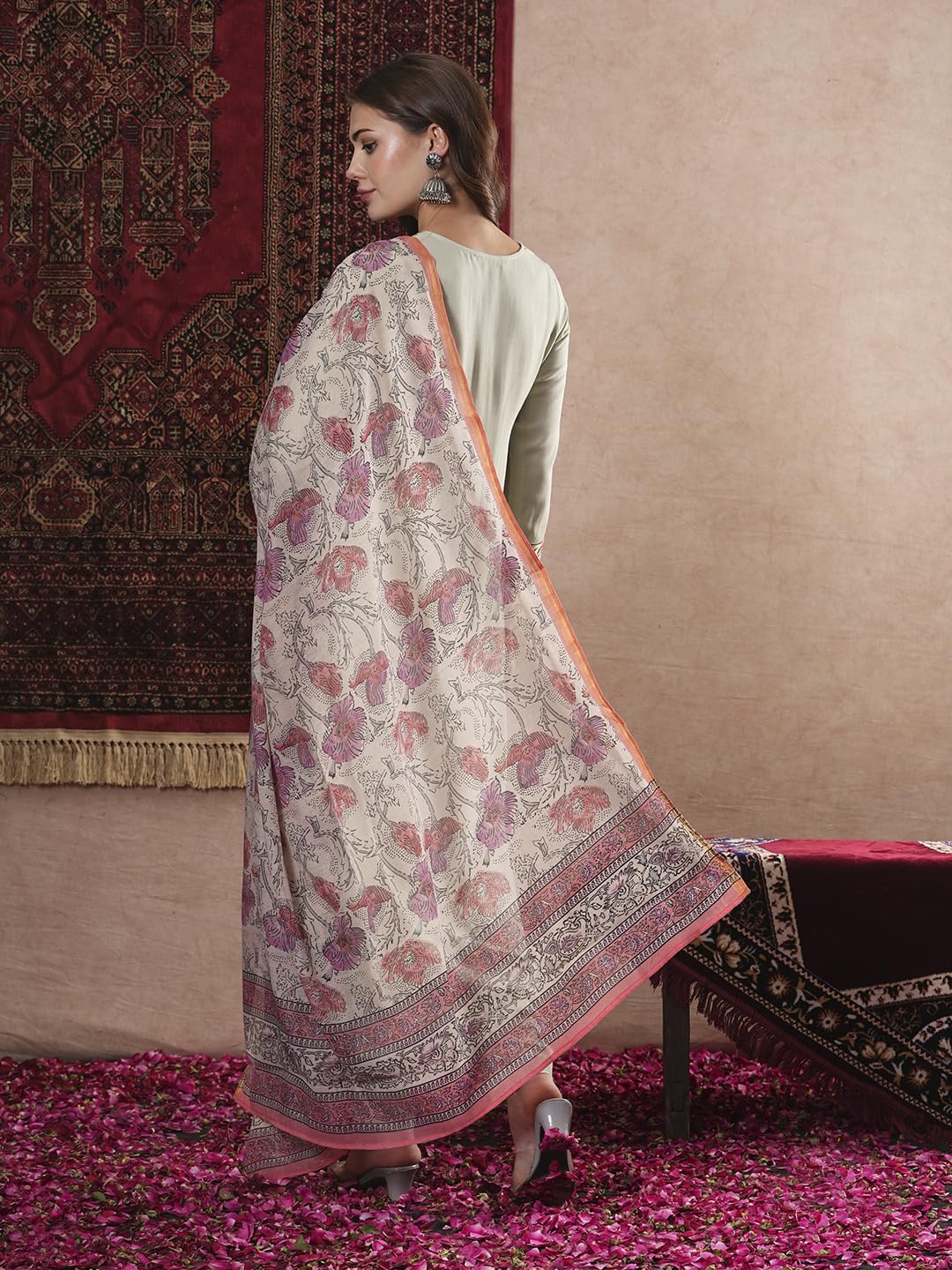 Anni Designer Women'S Cotton Blend Straight Embroidered Kurta With Pant & Dupatta (Sarthi Mehandi_Xxl_Mehandi_Xx-Large),Mehandi,2XL,Rayon Blend,Regular,