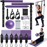 ALongSong Upgraded Pilates Bar Kit with Heavy Resistance Bands 30/40/50lbs with Yoga Ball for Home Gym Workout Exercise Pilates 