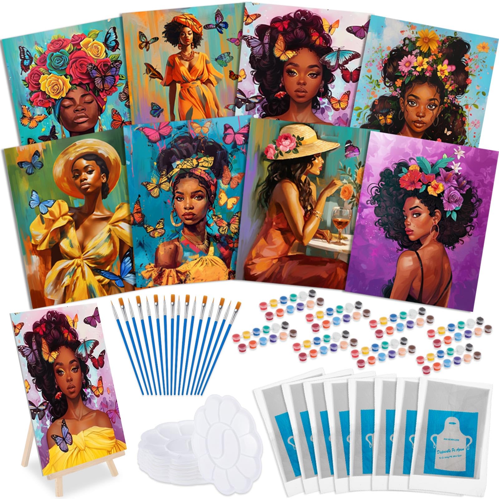 Tenceur 72 Pieces Pre Drawn Canvas Kit 8 x 10 Paint and Sip Kit for Adults Painting Party Pre Printed Canvas DIY Pre Stenciled C