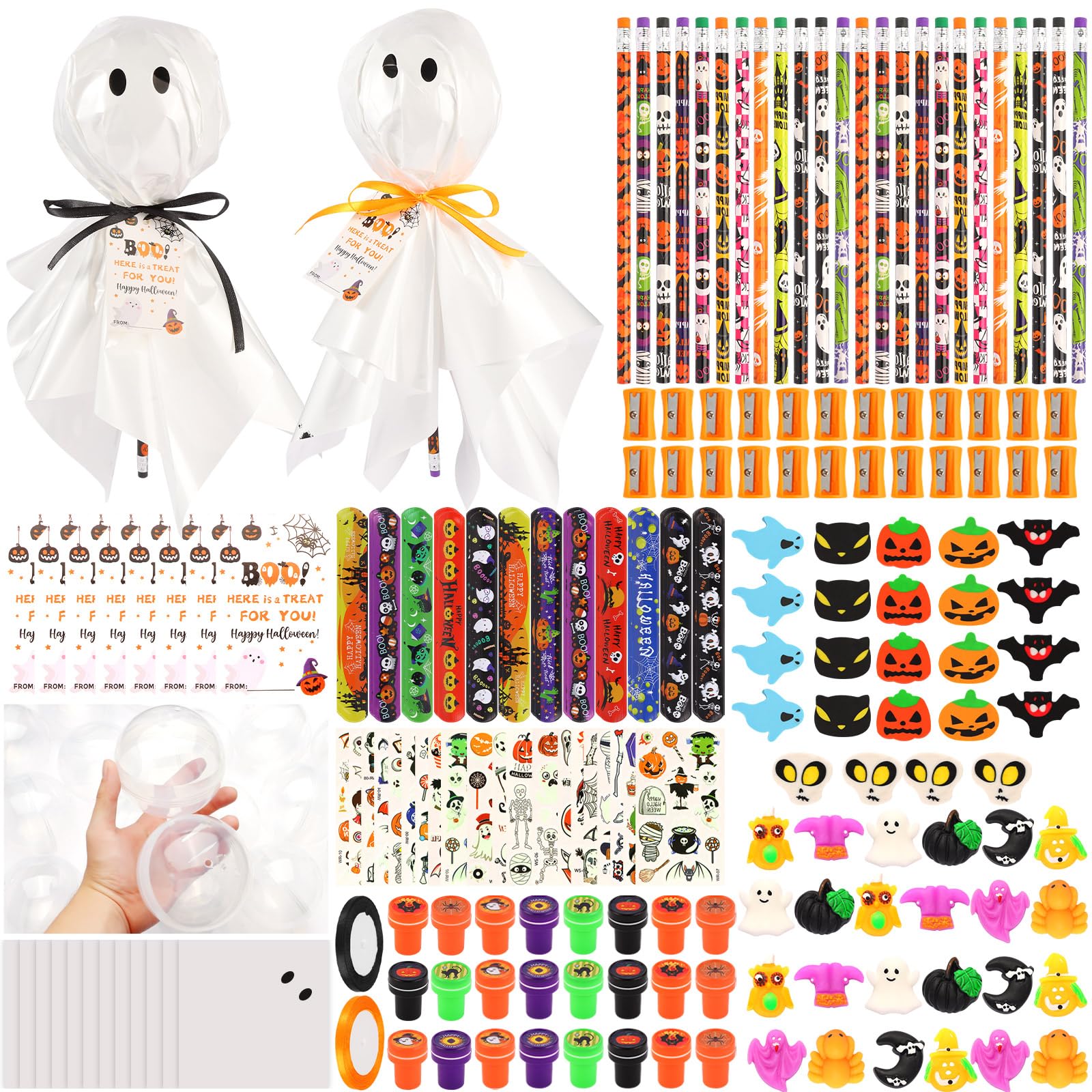 24Pack Halloween Party Favors for Kids, Halloween Classroom Gifts Giant Lollipop Gifts for Birthday Party with Gift Cards, Penci