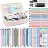 Four Candies 56 PCS Aesthetic School Supplies with Cute Pencil Case, 6 Multicolor Pen, 12 Pastel Highlighters, 5 Gel Pens Black 