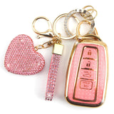 YIKECASE Key Fob Cover with Diamond Keychain Car Key Holder Compatible with Toyota 2018-2024 Highlander RAV4 Camry Avalon C-HR C