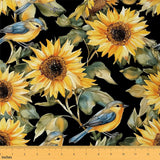 Erosebridal Sunflower Upholstery Fabric, Botanical Floral Print Fabric by The Yard, Birds Decorative Fabric Oil Painting DIY Cra