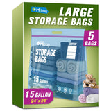 15 Gallon Large Storage Bags, 24x 24Zipper Bags with Handle, Extra Large XL Zip Top Bags for Clothes Travel Moving, Blue