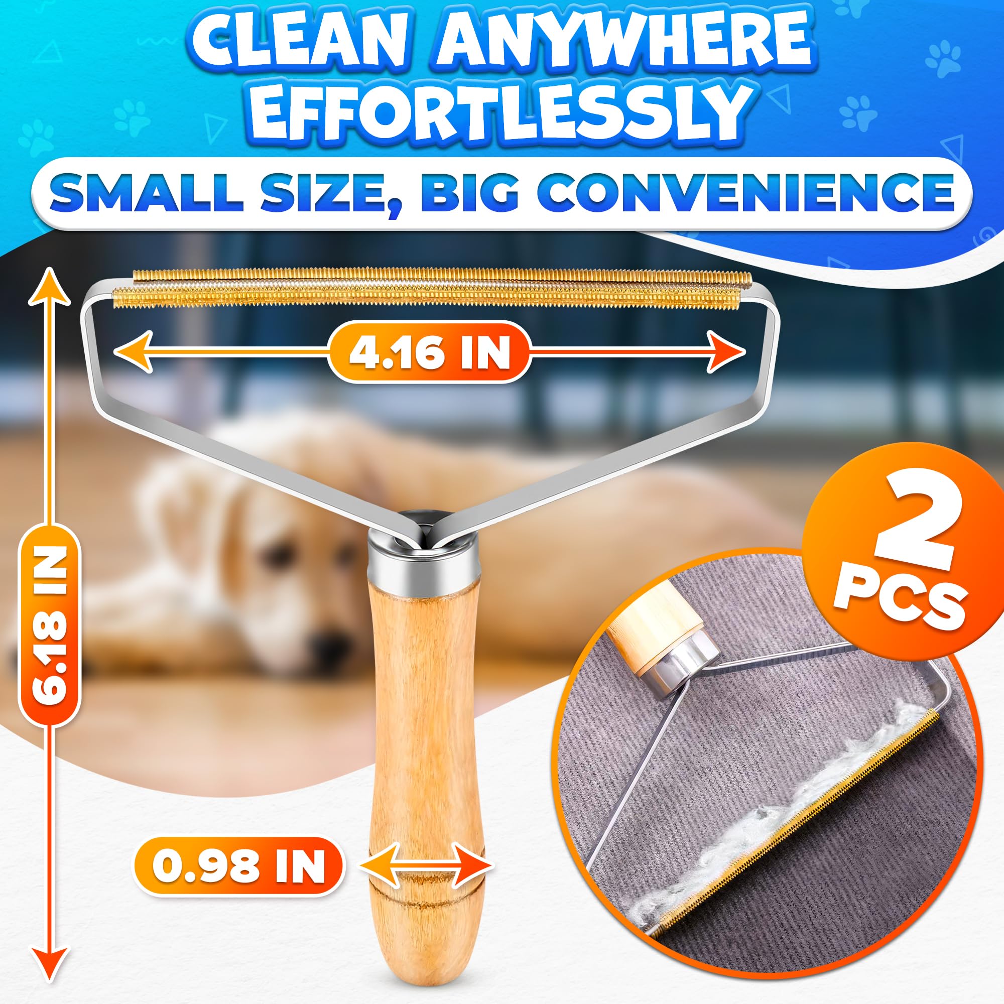 2 Pack Reusable Metal Lint Remover Tool - Durable Pet Hair Remover Tool with Wooden Handle | Portable Fabric Shaver Fuzz Cleaner