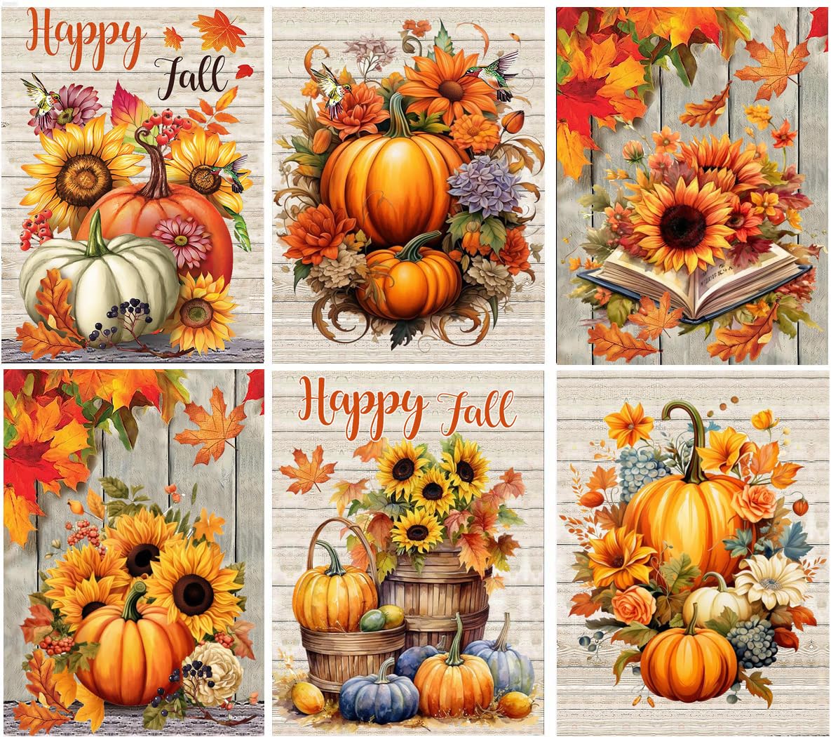MjhRcll 6 Pack Diamond Painting Kits for Adults,5D DIY Fall Diamond Art Kits for Adults Beginner Round Full Drills,Pumpkins Diam