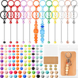 Trnayi 156 PCS Silicone Beadable Keychain Bars Set Beaded Keychains Bulk Silicone Beads for DIY Making Kit(Candy)