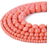 RUBYCA 300pcs Mixed Sizes Loose Glass Beads for Jewelry Making, Opaque Peach, Silver Paint Splatter