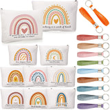 Fumete 20 Pcs Back to School Teacher Appreciation Gift Inspirational Rainbow Makeup Bag Rainbow Silicone Keychains Bulk Quotes Z