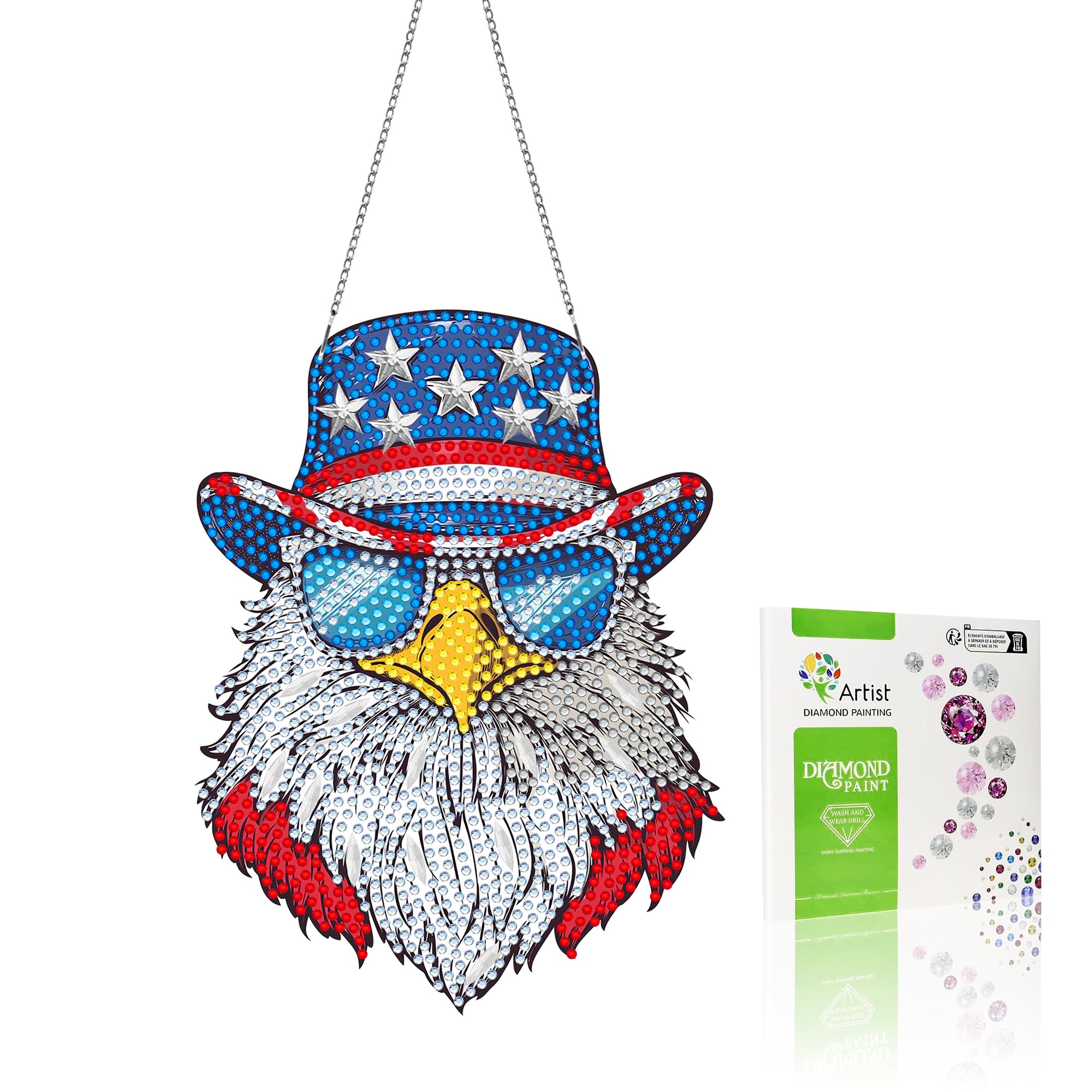 VAIIEYO Eagle Diamond Painting Hanging Ornament, Diamond Painting Suncatchers Double Side Window Hanging Kit with Chain, 7.5x7.5