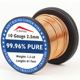 Copper Wire 99.96% Pure - 10 Gauge 2.5mm - 41 Feet, 1.2 Pound Spool - Soft Round Copper Wire Craft Wire for Gardening, Electrocu