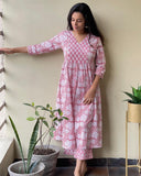 Anni Designer Women'S Cotton Blend Beautiful Printed Stylish Anarkali Kurta With Pant (Devina Multi_Xl_Pink_X-Large),Pink,XL,Cotton Blend,Anarkali,Kurta