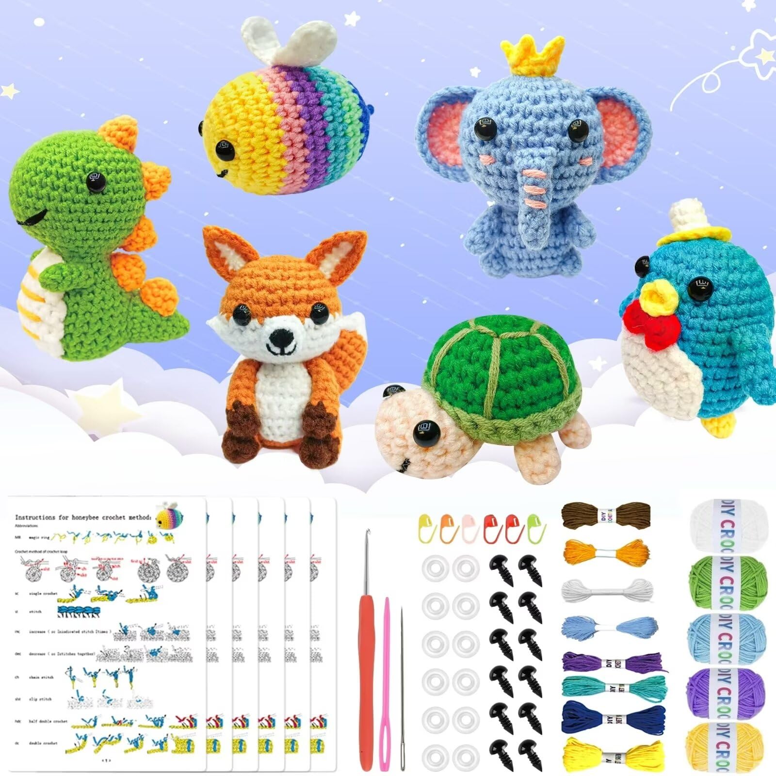 OLHKYN 6Pcs Crochet Kit for Beginners, 2025 DIY Craft for Adults and Kids, Great Gift for Crochet Lovers, Crocheting Animal Kits