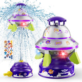 JOI MEW UFO Water Sprinkler for Kids, Water Rocket Toy Outdoor Summer Play W/Light & Spin, Adjustable Height Water Launcher, DIY