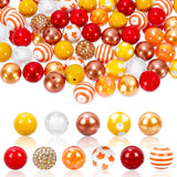 Whaline 50Pcs Fall Bubblegum Beads 20mm Autumn Acrylic Plastic Spacer Bubblegum Beads Red Yellow Orange Maple Leaf Chunky Bead f