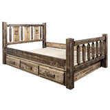 Montana Woodworks Homestead Collection California King Storage Bed With Laser Engraved Elk Design, Stain & Clear Lacquer Finish