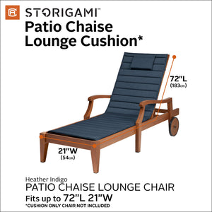 Classic Accessories Storigami Water-Resistant 72 X 21 Inch Chaise Lounge Cushion, Heather Indigo, Patio Cushion