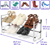 2-Tier Adjustable Freestanding Shoe Rack, Slide-N-Adjust, Chrome Finish