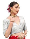 Pujia Mills Womens Fancy Readymade Half Sleeve Sequins Saree Blouse (White, 36)