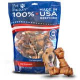 Pet Factory 100% Made in USA Beefhide 4 Knotted Bones Dog Chew Treats - Beef Flavor, 18 Count/1 Pack