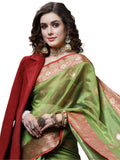 Satrani WomenS Tabby Silk Banarasi Jacquard Saree With Unstitched Blouse Piece(3045S5611NA_Olive Green2)