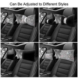 surpassme Rhinestone Car Headrest Neck Pillow for Driving with Bling Bling Crystal Bows Pillow Car Accessories for Women