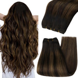YoungSee Weft Extensions Brown Balayage Double Weft Hair Extensions Human Hair Straight Sew in Extensions Real Human Hair Dark B