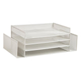 Mind Reader Desktop Organizer, File Storage, Paper Tray, Workspace, Office, Metal Mesh, 16.75 L x 9.15 W x 6 H, White
