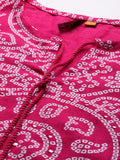 Ishin Women'S Pure Cotton Pink Printed Straight Kurta Trouser Set Pink L