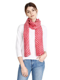 Fabseasons Casual Pinkish Red Cotton Solid Scarf With Printed Silver Polka Dots, Scarves, Stole, Duppatta & Shawl For Women & Gi