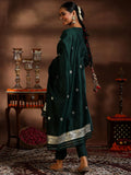 Libas Womens Woven Design Cotton Blend Straight Kurta With Trousers And Dupatta Green S