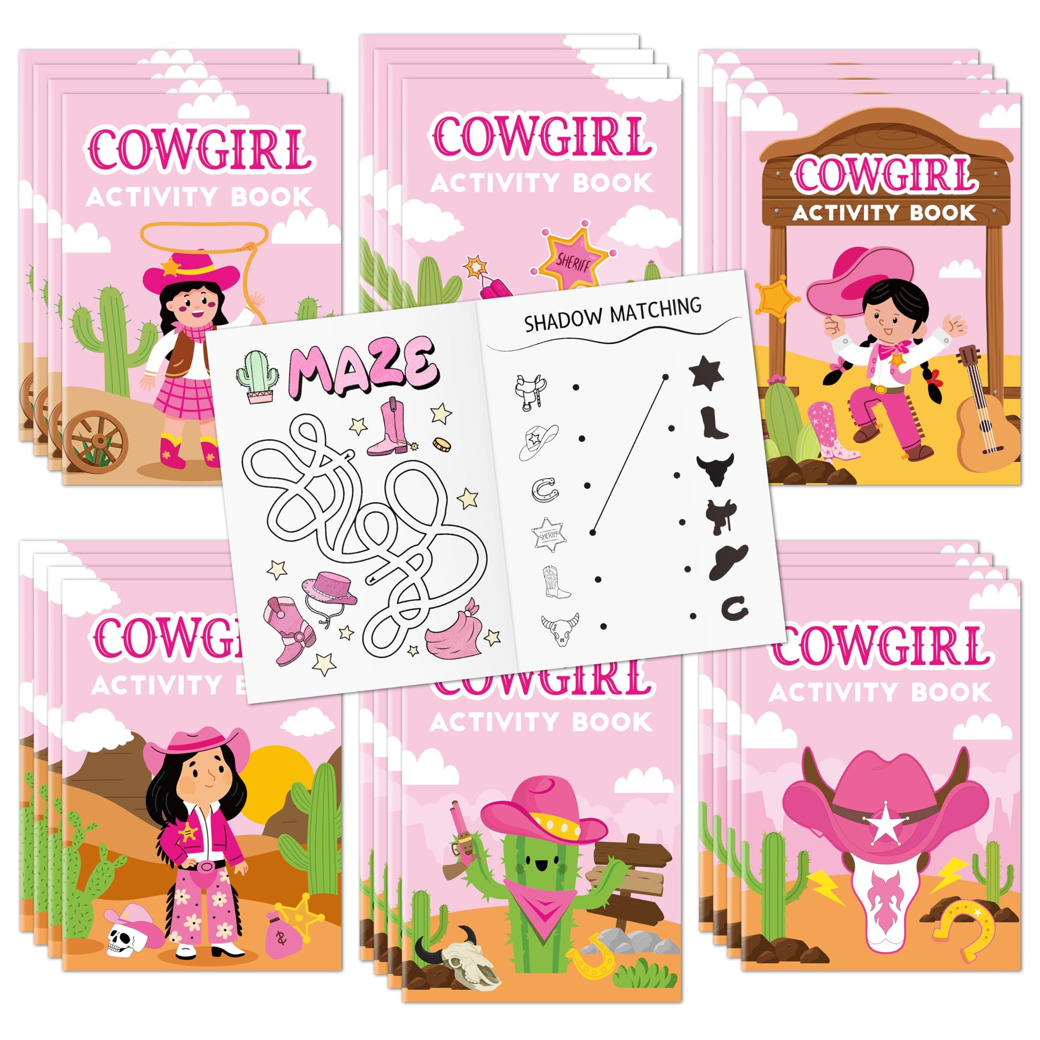 JAPBOR Cowgirl Activity Coloring Books - 24PCS Mini Western Theme Activities Color Book Bulk for Kids Party Favor, Wild West Hat