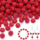 100 pcs 10mm Rhinestone Beads for Jewelry Making, Red Shiny Round Shamballa Disco Beads Bulk, Sparkle Crystal Clay Christmas for