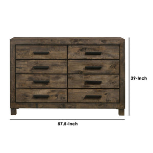 Benjara Wooden Dresser With 8 Drawers And Grain Details, Brown