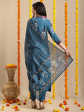 Gosriki Women'S Rayon Blend Straight Printed Kurta With Pant & Dupatta (Jimny Blue-Vks02-Gs_Xxl_Blue_Xx-Large),Blue,2,B0DK9PGM3V
