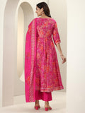 Libas Pink Ethnic Motif Printed Anarkali Kurta With Solid Trouser And Printed Dupatta Pink Xl