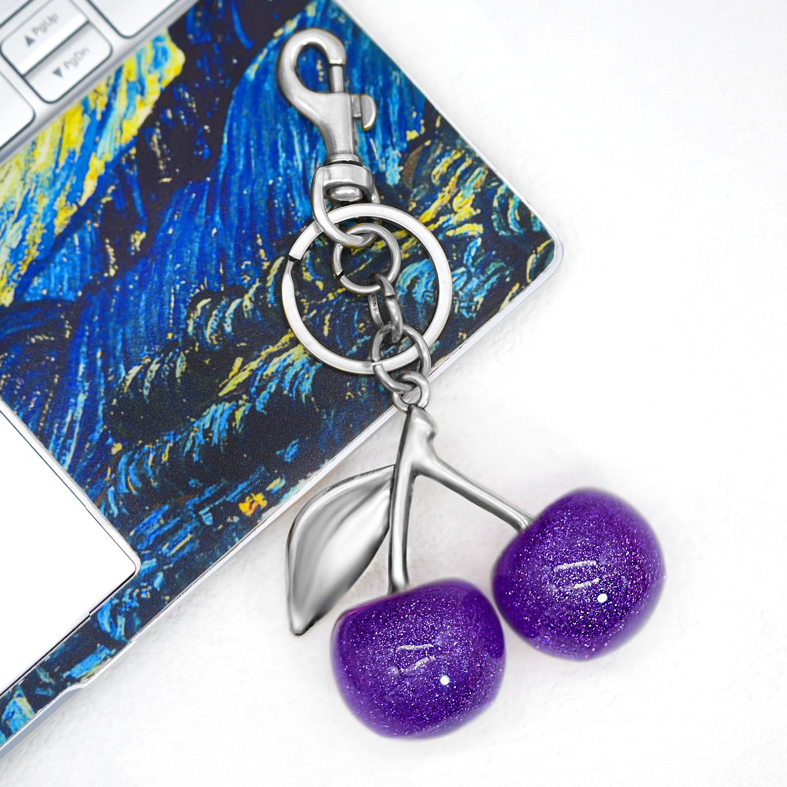 Nylry Cherry Bag Charm Keychain - Cute Purse Accessories for Handbags - Aesthetic Y2K Kawaii Gifts for Women - Purple