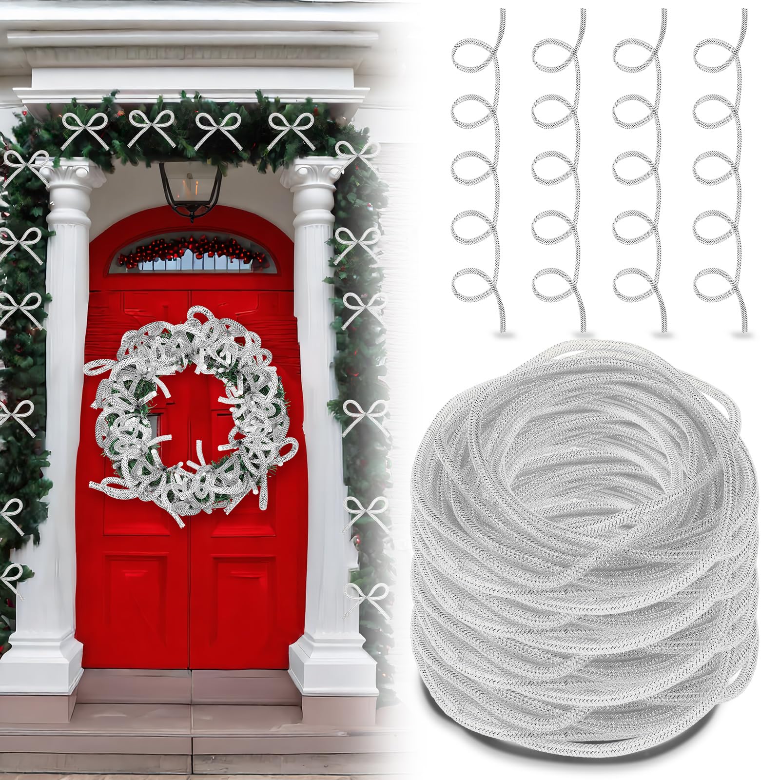 Arrowbash Christmas Mesh Tubing for Crafts Silver Deco Mesh Tubing for Wreath 8 mm x 25 Yards Metallic Foil Poly Tube Flexible M
