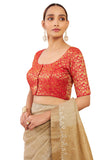 Soch Womens Red Art Silk Blouse With Woven Floral Designs