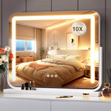 Vanity Mirror with Lights 21 15.7 LED Makeup Mirror,Dimmable Smart Touch Control Mirror with Lights for Bedroom Tabletop,10X Ma