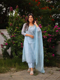 Gosriki Women'S Rayon Viscose Solid Straight Kurta With Pant & Dupatta (Hinoor Blue-Gs_L_Blue_Large),Blue,,B0DV4FZ2JN