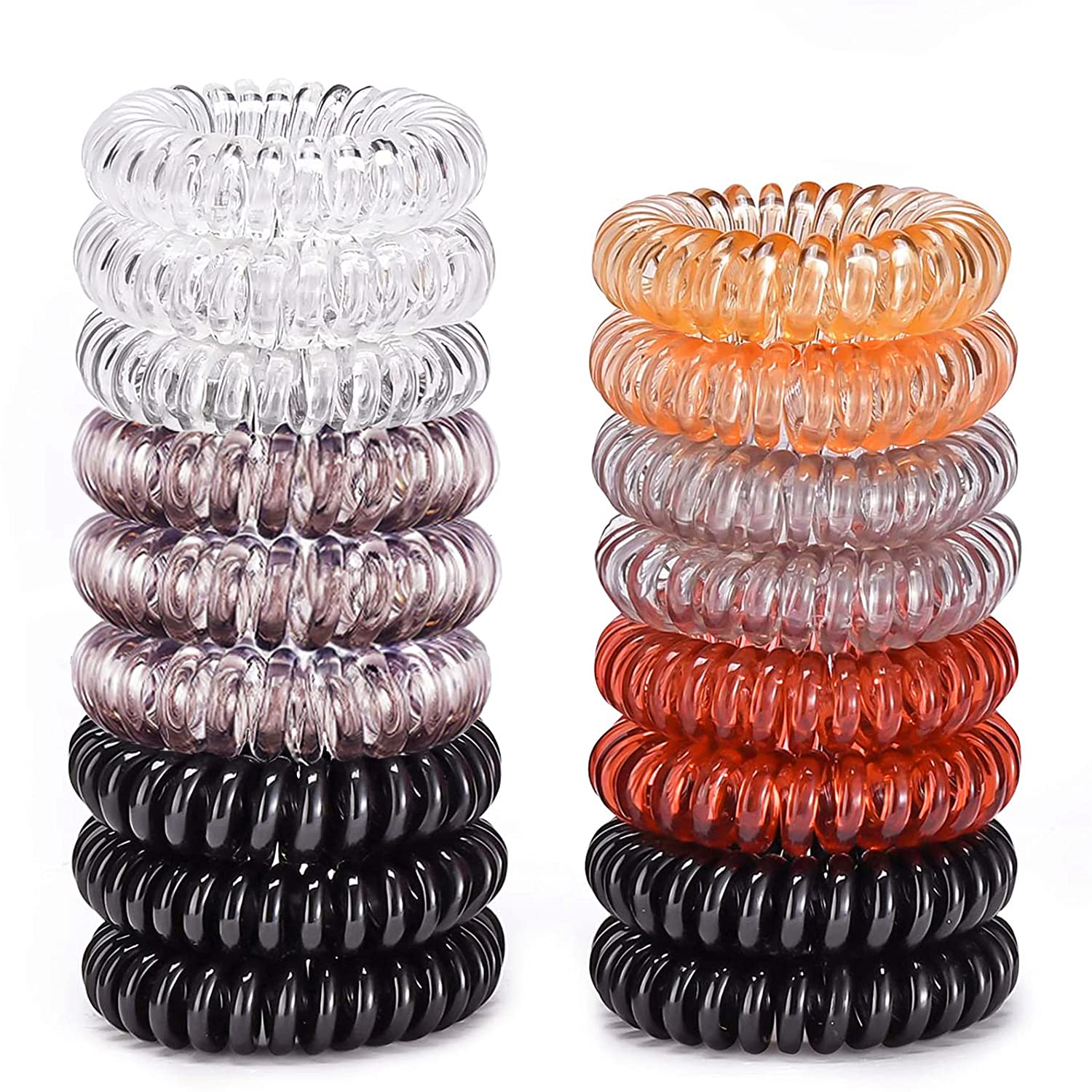 17 Pack Hair Elastics, No Crease Spiral Hair Ties Hair Bands Multi Color Waterproof Phone Cord Hair Scrunchies Hair Coils Access