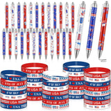 Dispowreath 72 Pcs 4th of July Party Favors Patriotic Bracelets Pens Bulk Patriotic USA American Flag Rubber Wristbands Ballpoin